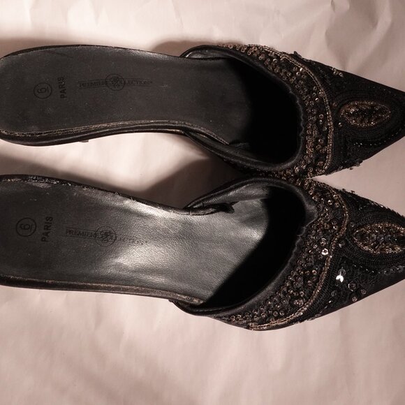 Vintage Glam Premier Collection Paris Black Beaded Kitten Heels  – Size 6 - Picture 2 of 13